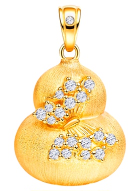 VISING珠宝【福叠】黄金色爆闪蝴蝶葫芦项链吊坠手工刻丝勾丝S925