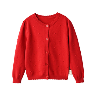 新年款毛衣 红色娃娃衫 女童针织开衫儿童长袖外套 中小童 春秋