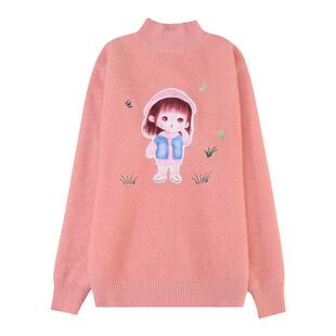 秋冬黄金貂绒加厚半高领学生初中高中女大童百搭针织毛衣套头短款