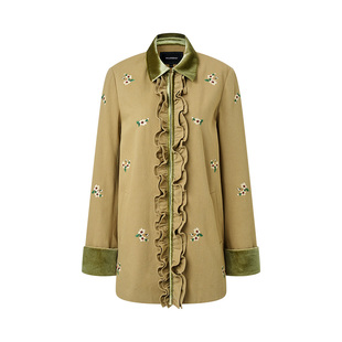 【李兰迪同款】MAXRIENY巴恩风外套女26春款绣花丝绒荷叶边气质感