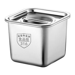 316不锈钢盆食品级果酱后厨配料盒方形盆油炸大容量保鲜带盖方盆