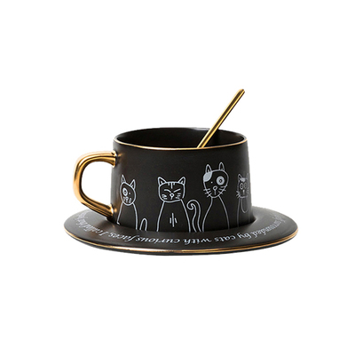 MOLALUNA简约小猫咖啡杯碟套装