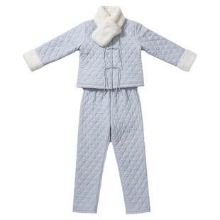 法式三层夹棉睡衣女2026新款加厚套装中式冬季女士家居服可外穿冬