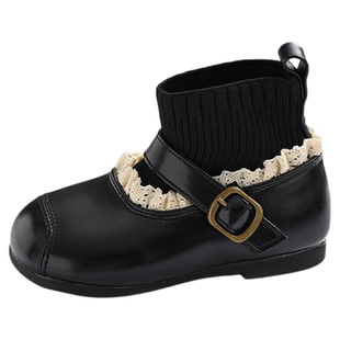 2026新款秋冬女童加绒保暖袜靴小香风花边短靴软底防滑平底公主靴