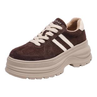 星期六增高休闲鞋女款2025新款秋季加绒厚底复古德训鞋松糕底板鞋