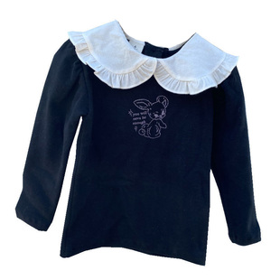 韩国进口秋冬女童花边领纯棉长袖T恤仿羊羔绒外套薄绒裙裤毛毛帽