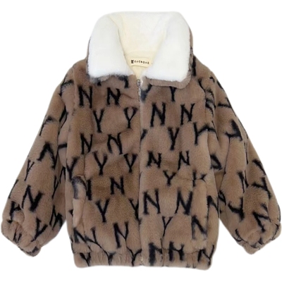 加绒保暖厚男童女童棉衣仿皮草冬