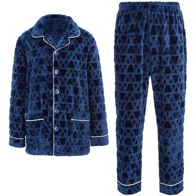 曼妮芬男士舒适翻领开襟长袖长裤套装家居起居服男生睡衣20320705