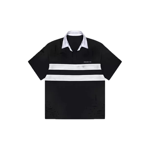 清仓 GRAILZ LEARLGR 破坏做旧脏染水洗polo衫翻领廓形短袖T恤衫