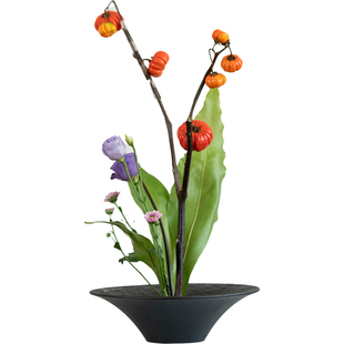 陶瓷花器浮雕岩石纹茶室茶席桌面高脚插花器皿中式插花底座剑山