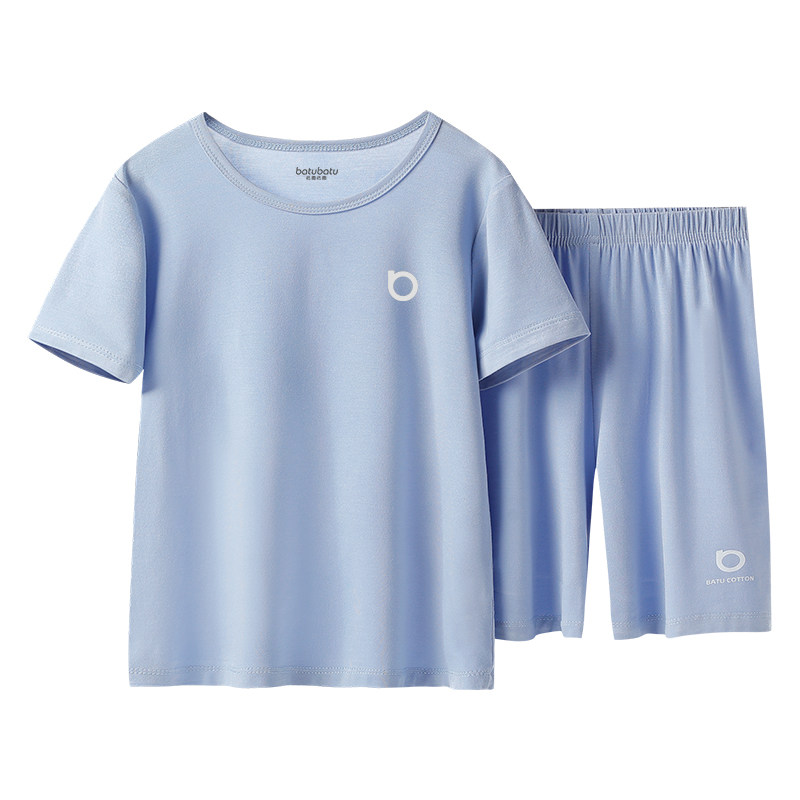 儿童莫代尔睡衣夏季薄款男童女童短袖排汗凉感透气家居空调服套装