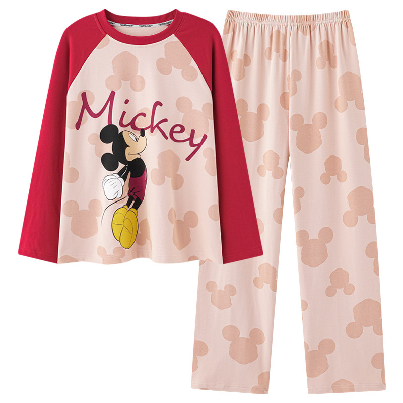 Disney/迪士尼春秋新款套头长袖长裤睡衣女带胸垫休闲家居服0078