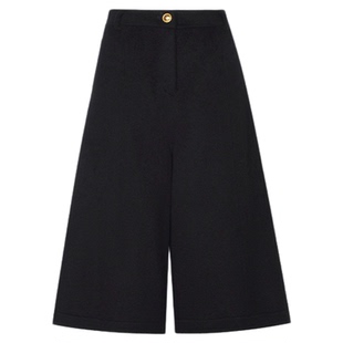 superr  新款黑红两色撞色金色扣子阔腿绵羊毛七分裤女