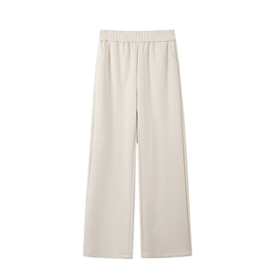 醋酸米白色裤子女款秋冬季小个子窄版直筒裤加绒休闲羊毛呢阔腿裤
