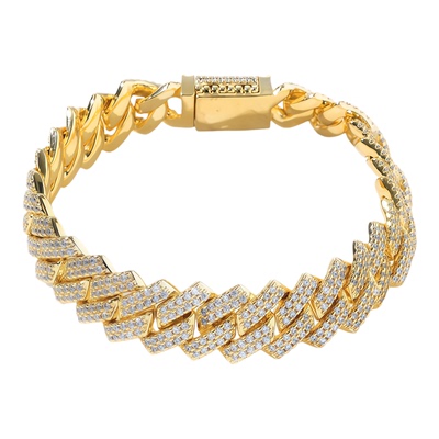 嘻哈14MM菱形满钻嘻哈古巴链手链