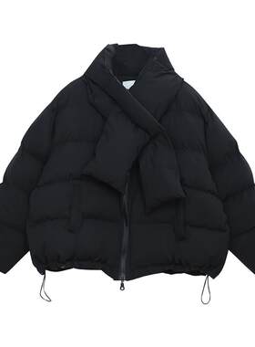 大码韩系简约围脖加肥短款棉服