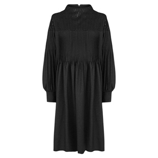 sdeer圣迪奥春装女装圆领肌理压褶灯笼袖连衣裙S241Z1246