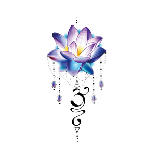 neeio纹身贴 梵音莲花 蓝色睡莲瑜伽圣OM符号脚踝小腿荷花 防水女
