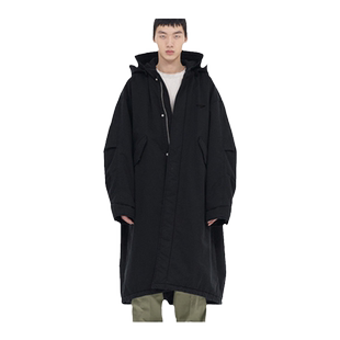 【明星同款】WE11DONE男士长款徽标刺绣兜帽大衣外套