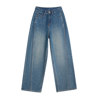 王家有鱼小个子2025年怀旧色弯刀裤女款爆款百搭时尚牛仔阔腿裤子