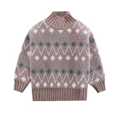 女童毛衣加绒加厚秋冬高领针织衫