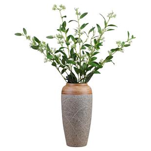 高级感手工雕刻线条陶瓷花瓶摆件复古新中式客厅装饰插花水培花器