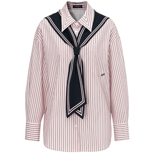 FF仿佛衬衫2025春季新款女学院风休闲披肩条纹易洗快干长袖上衣