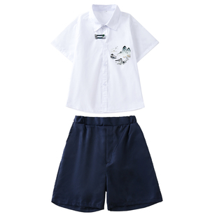 新中式儿童校服短袖白衬衫演出服小学生男女童诗歌朗诵合唱表演服