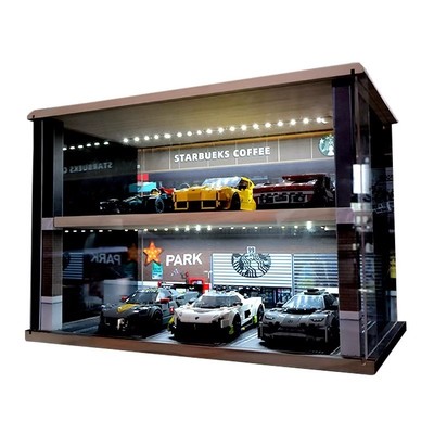 1:24合金车模停车场汽车模型展示柜仿真车库木制展示盒收纳展示架