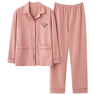 北极绒中老年女士睡衣妈妈春秋冬季纯棉长袖大码薄款可外穿家居服