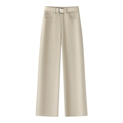 雅鹿白色软牛仔直筒裤女春季