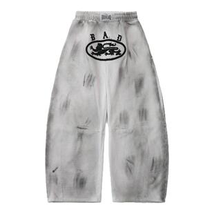 badblood夏季美式复古做旧水洗弯刀裤白色扎染休闲裤宽松辣妹卫裤