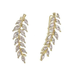 轻奢麦穗一体式耳排耳环女小众设计感超闪树叶耳钉气质百搭耳饰品