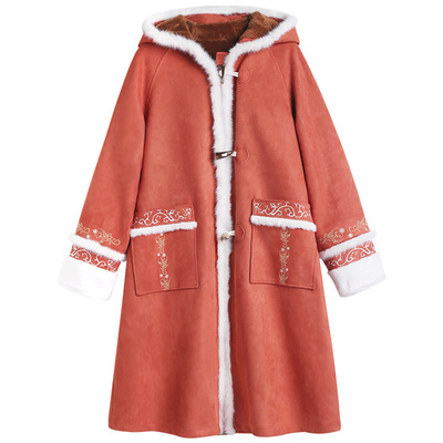 微笑向暖大衣中长款披风斗篷大衣棉服外套女加厚新款棉衣冬小个子