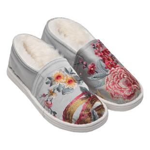 村匠纯手工棉鞋女加绒保暖千层底布鞋秋冬季时尚居家一脚蹬毛毛鞋