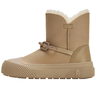 NOOWA专柜款加绒雪地靴女2025新款皮毛一体加厚保暖防滑水钻短靴