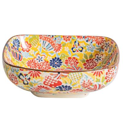 手绘陶瓷碟子家用2024新款正方形盘子菜盘早餐盘高颜值水果盘深盘