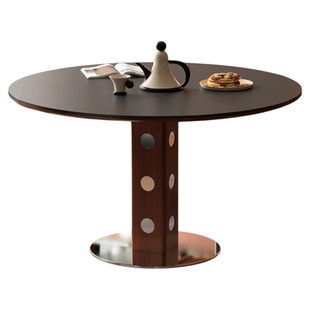 木小咖 中古伯格圆桌复古金属腿圆形餐桌北欧包豪斯实木岩板饭桌