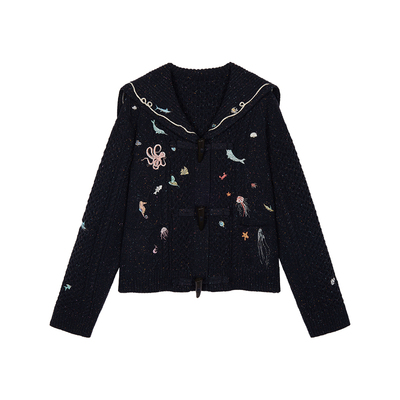 UOOYAA/乌丫刺绣海军领毛开衫