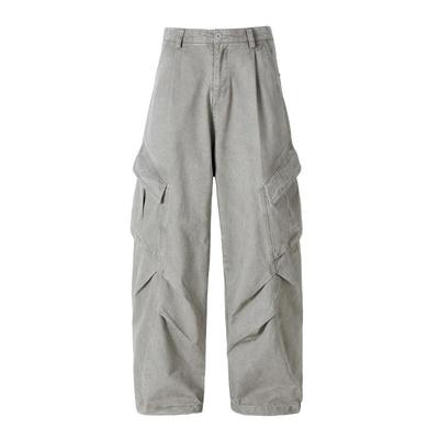 男道美式复古解构设计感多口袋工装裤男女宽松休闲褶皱直筒裤子