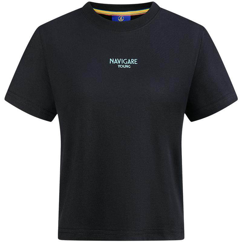 Navigare小帆船黑色凉感短袖T恤男女情侣装上衣夏季圆领休闲体恤