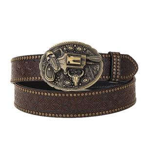 BradyMelivette西部牛仔皮带铆钉大板扣复古青年Retro男士腰带