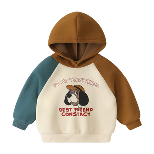 右欧男童加绒连帽卫衣女童冬装秋冬新款儿童衣服宝宝加厚保暖上衣