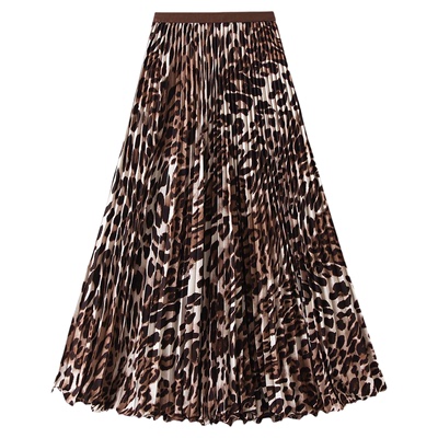 D9808豹纹风琴百褶长裙