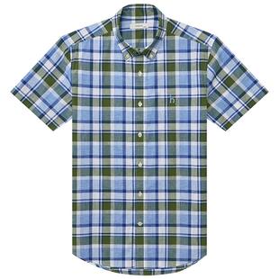 Hazzys哈吉斯夏季衬衫外套男休闲格子短袖衬衣时尚舒适上衣潮