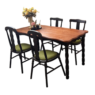 法式中古风实木餐桌家用复古风小户型长方桌宋式美学餐厅吃饭桌椅