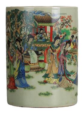 仿清同治瓷器收藏古玩景德镇陶瓷粉彩人物金陵十二钗笔筒家居摆件