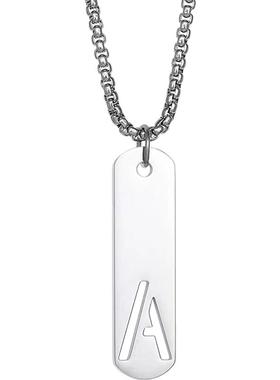 钛钢盒子链男女情侣镂空字母吊牌
