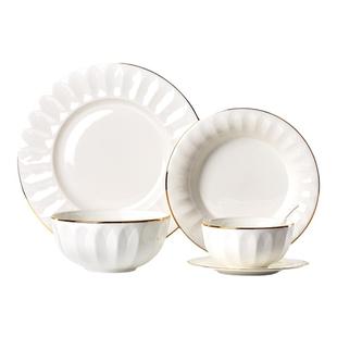 碗碟套装家用北欧骨瓷碗盘餐具日式金边盘子欧式浮雕牛排西餐餐盘