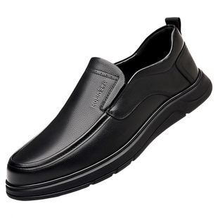 木林森男鞋真皮皮鞋新款秋冬通勤休闲头层牛皮软底一脚蹬爸爸鞋